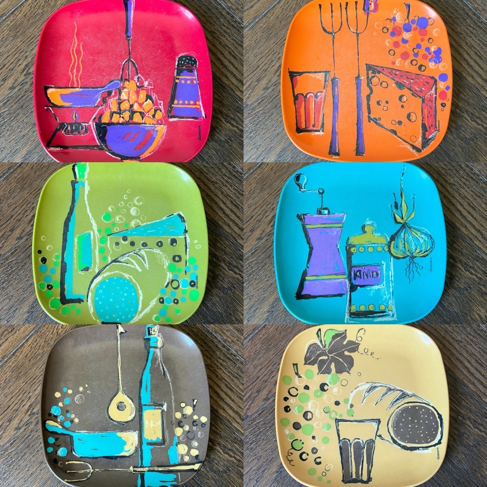 FISKARS FINLAND Melamine Retro Cocktail Plates Set of 6 - Picture 4 of 15
